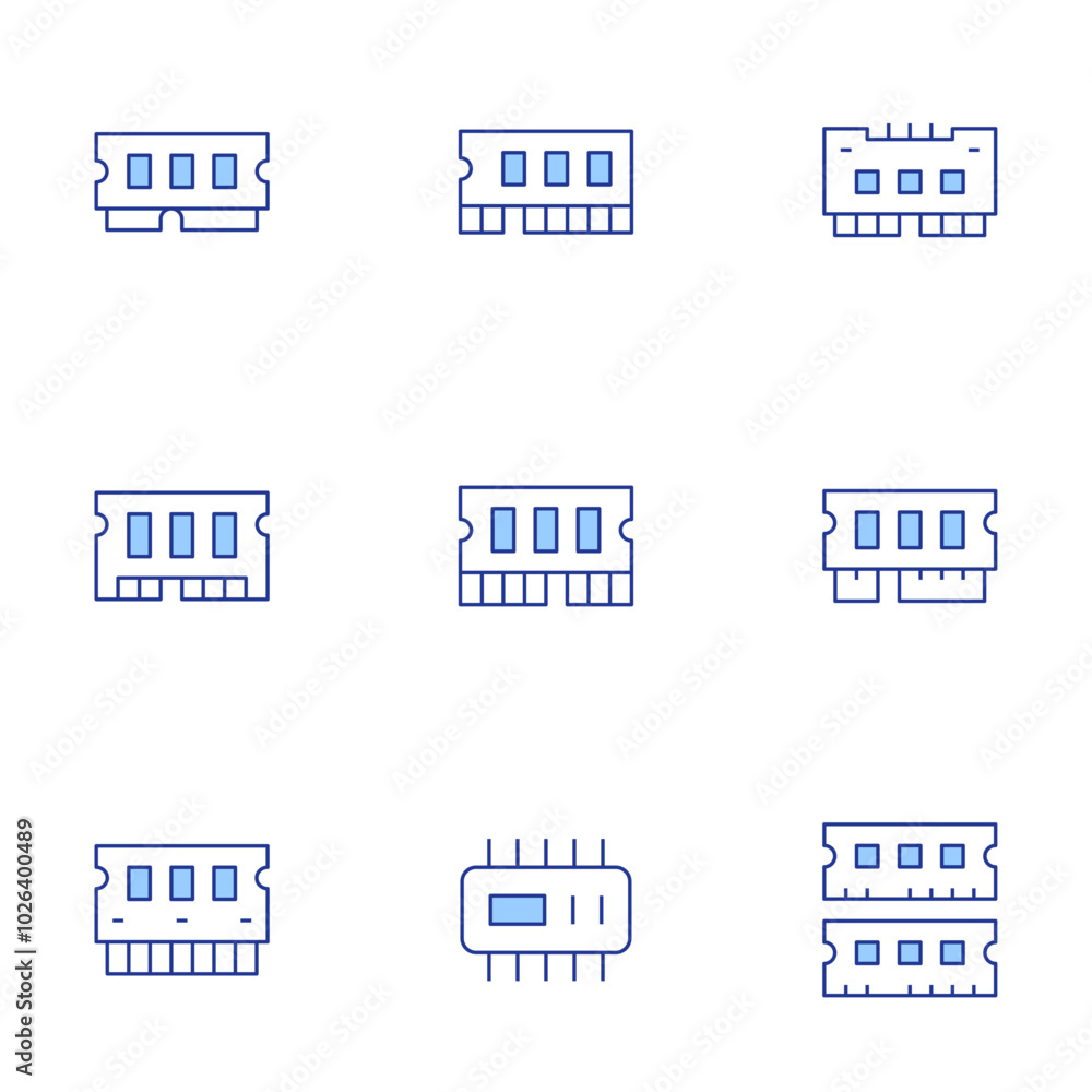 Ram memory icons set. Line Duotone style, editable stroke. chip, ram, memory, rammemory Ram memory icons set. Line Duotone style, editable stroke. chip, ram, memory, rammemory