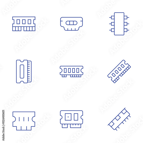 Ram memory icons set. Thin Line style, editable stroke. ram, rammemory photo