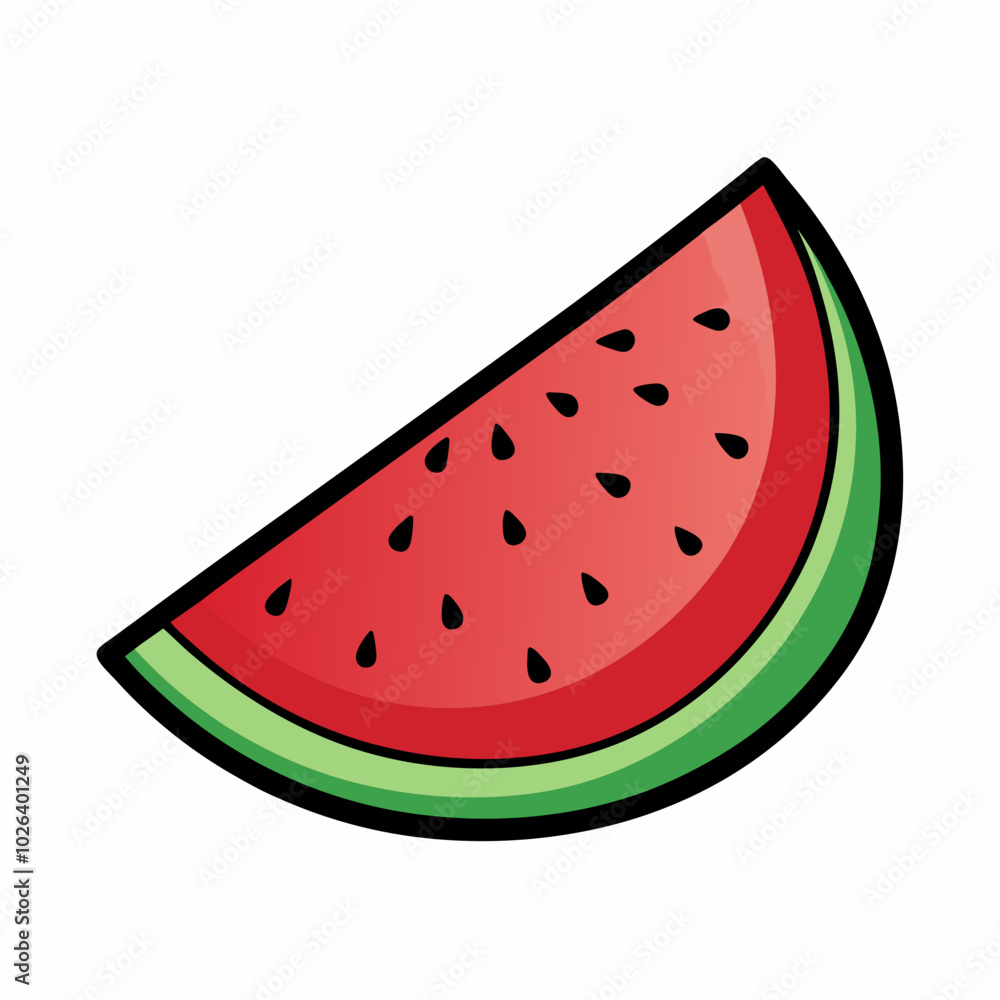 Hand-Drawn Watermelon Slice with Bright Red Flesh and Black Seeds. Perfect for: summer picnics, beach days, family gatherings Hand-Drawn Watermelon Slice with Bright Red Flesh and Black Seeds. Perfect for: summer picnics, beach days, family gatherings