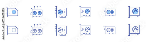 Graphics card icon set in two styles, Duotone and Thin Line style. Editable stroke. graphiccard, gpu, computer, videocard, graphicscard