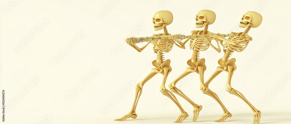 Three skeletons are playing a musical instrument Three skeletons are playing a musical instrument