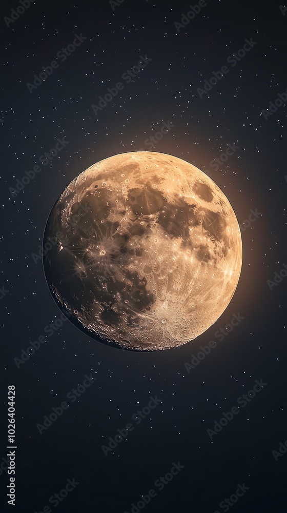 Fototapeta premium Close-up of a full moon against a starry sky
