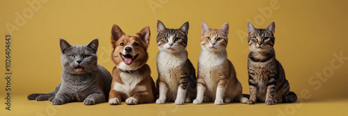 Wallpaper Mural Dog and cat portrait on yellow background isolated. Pets and companions. Commercial banner for advertising cat and dod food Torontodigital.ca