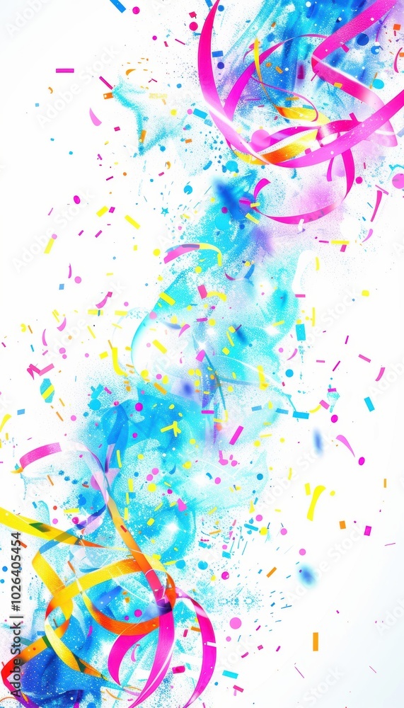 Fototapeta premium Vibrant Abstract Birthday Background with Dynamic Swirling Ribbons and Neon Confetti