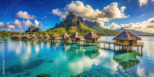 Overwater bungalows in Bora Bora, French Polynesia