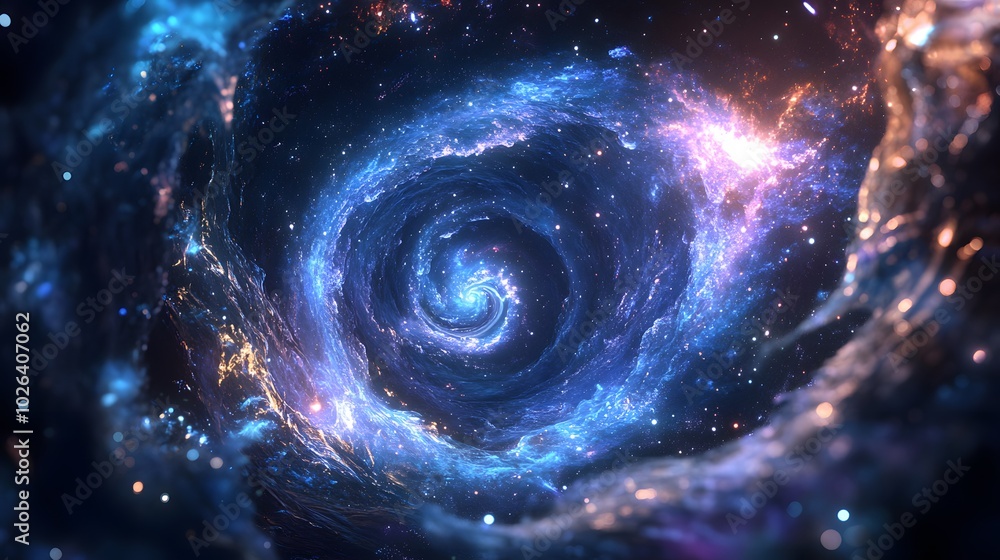 A being suspended in a cradle of glowing stars and swirling galaxies emanating cosmic energy A being suspended in a cradle of glowing stars and swirling galaxies emanating cosmic energy