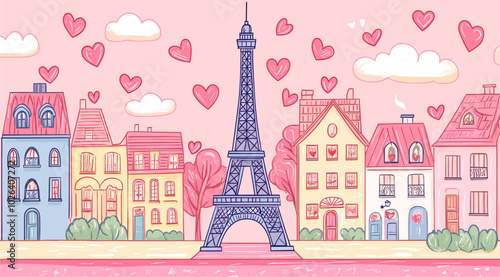 vector simple drawing eiffel tower paris .Generative AI