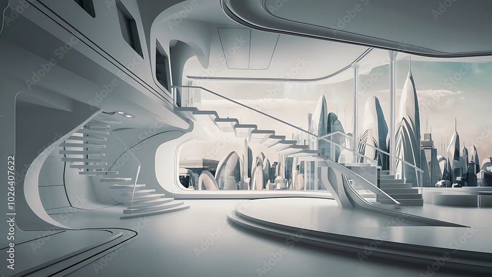Abstract white interior highlights future. Polygon drawing . Architectural background. 3D illustration and rendering Abstract white interior highlights future. Polygon drawing . Architectural background. 3D illustration and rendering