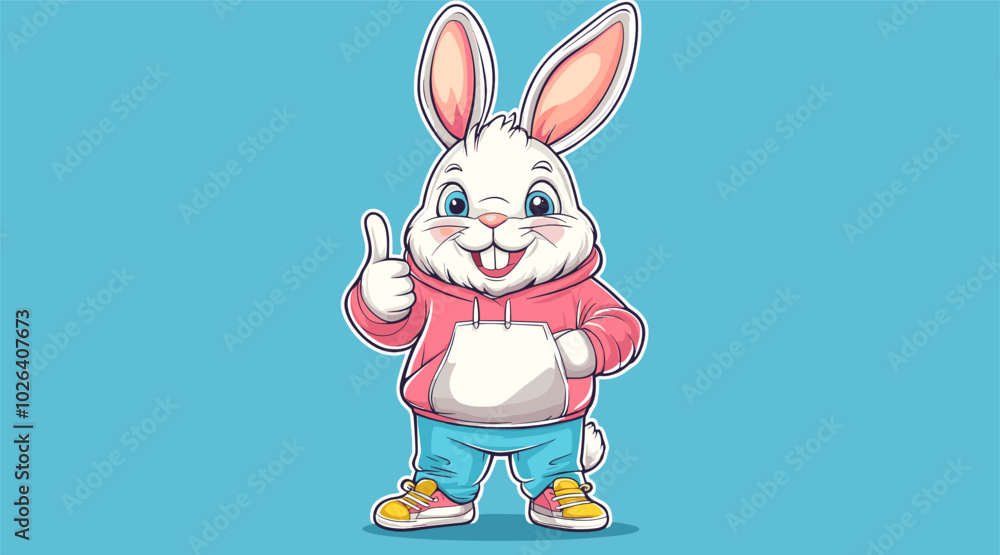 Fototapeta premium vector rabbit in hoodie showing hand sign .Generative AI