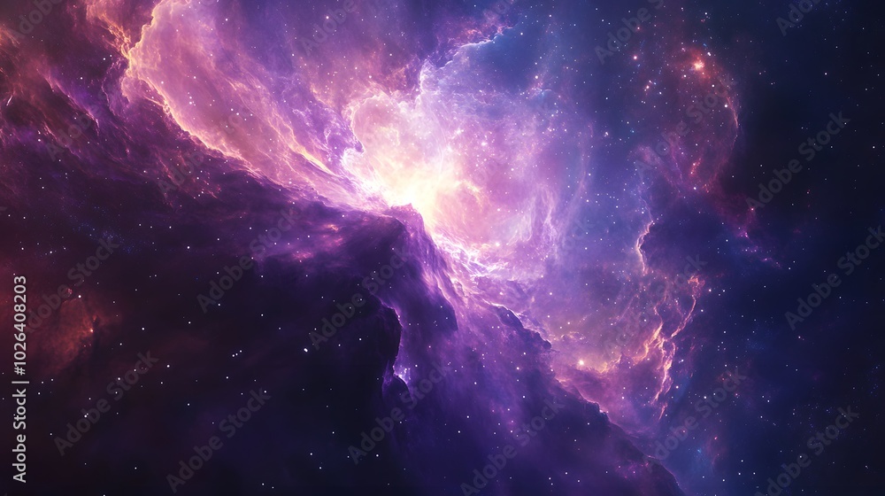 Fototapeta premium Being surrounded by glowing stars in a cradle-like nebula with swirling galaxies and cosmic energy