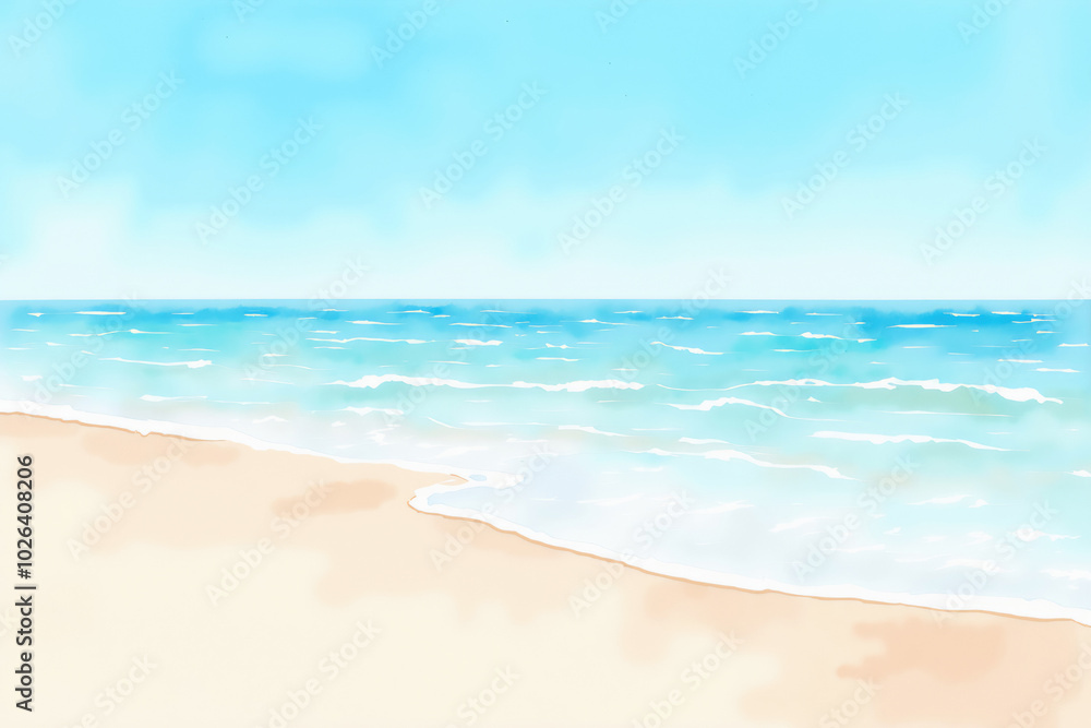 Obraz premium Tranquil ocean waves washing sandy beach on sunny day
