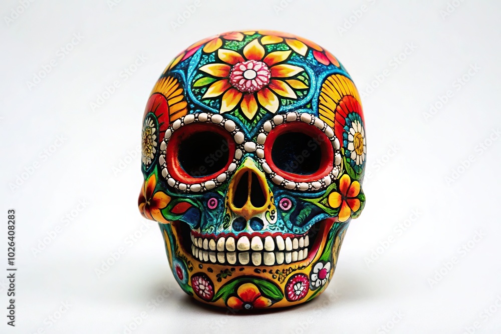 painted mexican skull on white background painted mexican skull on white background