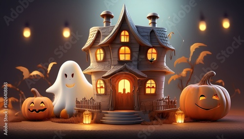 halloween pumpkin and house