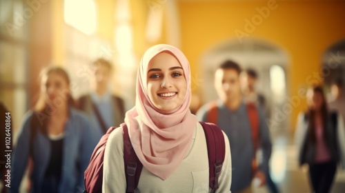 young high school student together with other students in background