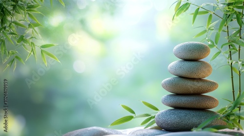 A Stack of Smooth Gray Stones in a Lush Green Forest Setting