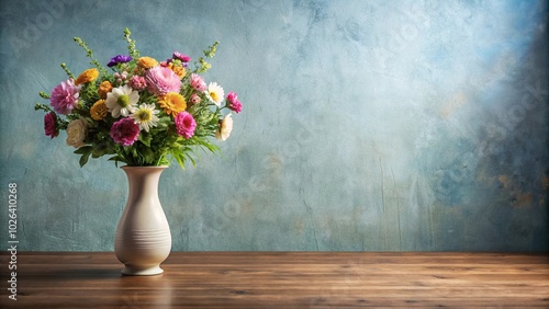 Wallpaper Mural painting of a symmetrical vase with flowers on a table in front of a wall Torontodigital.ca