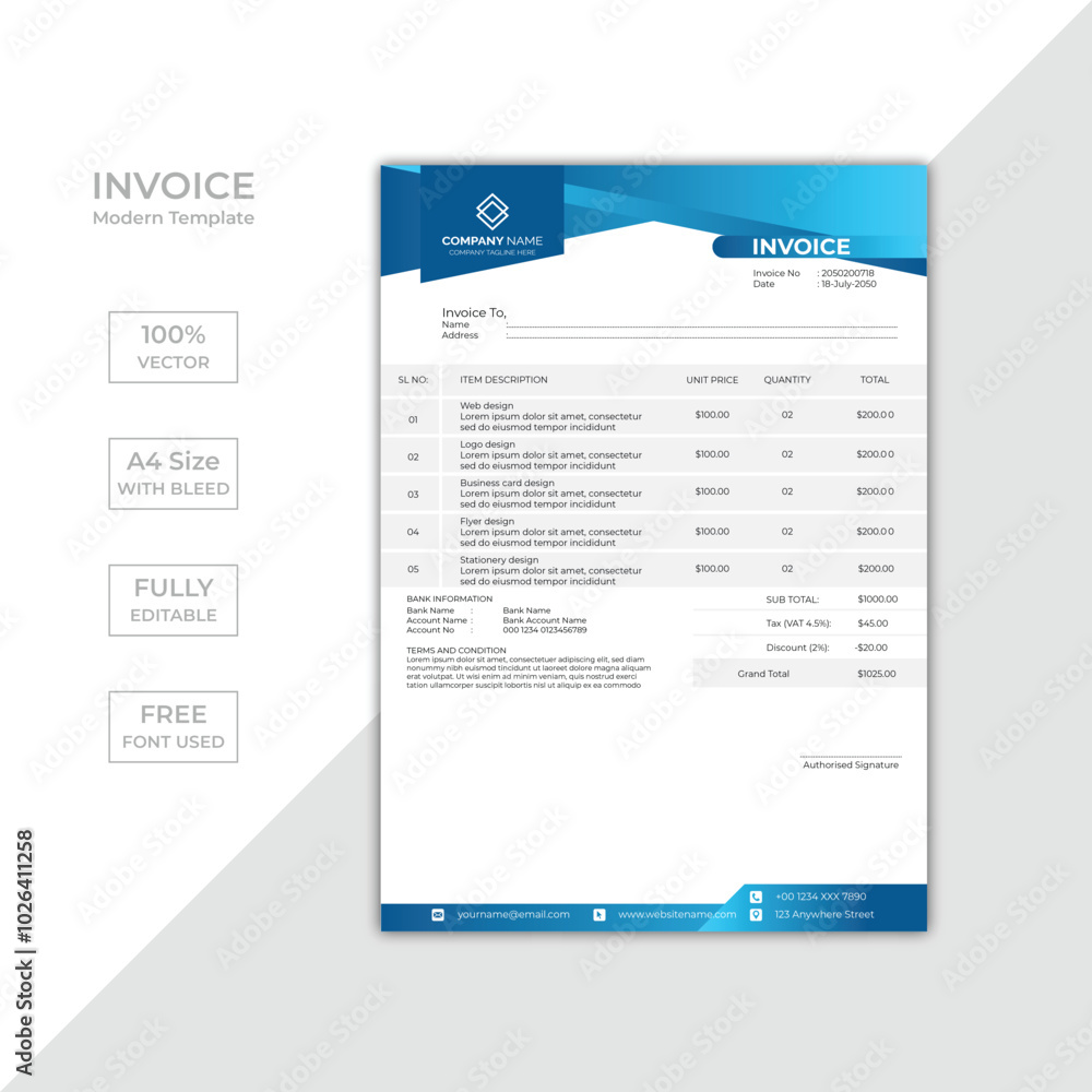 Modern corporate business invoice template design Modern corporate business invoice template design