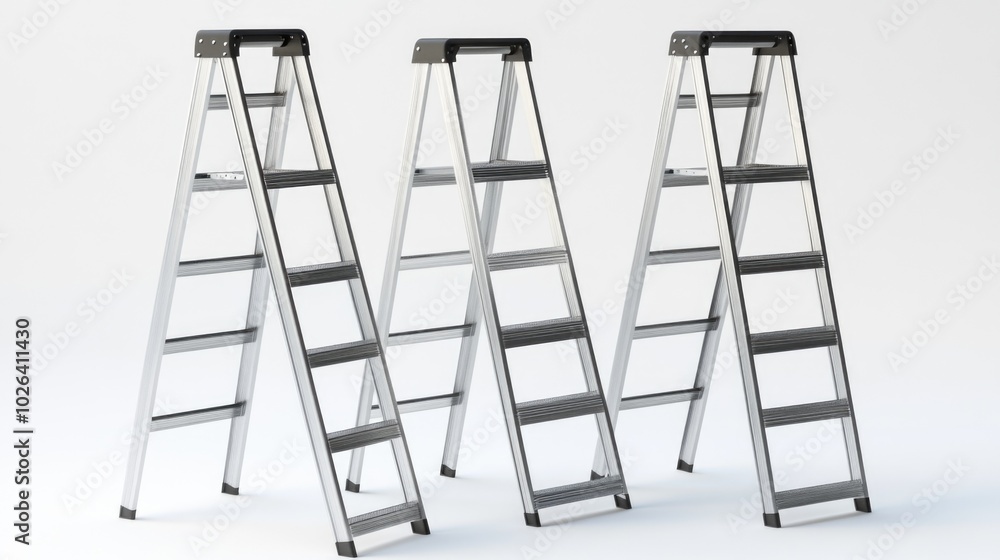 Two ladders stand upright on a flat surface Two ladders stand upright on a flat surface