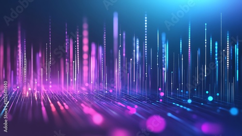 Big data connection illustration featuring a network of dots connected by glowing gradient lines on a dark blue background, symbolizing technology and global reach.