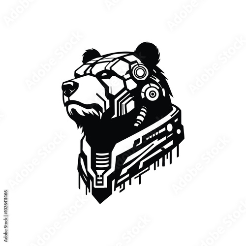 Roaring Cyber Bear Futuristic Robotic Animal Head Vector for Merchandise and Graphic Design