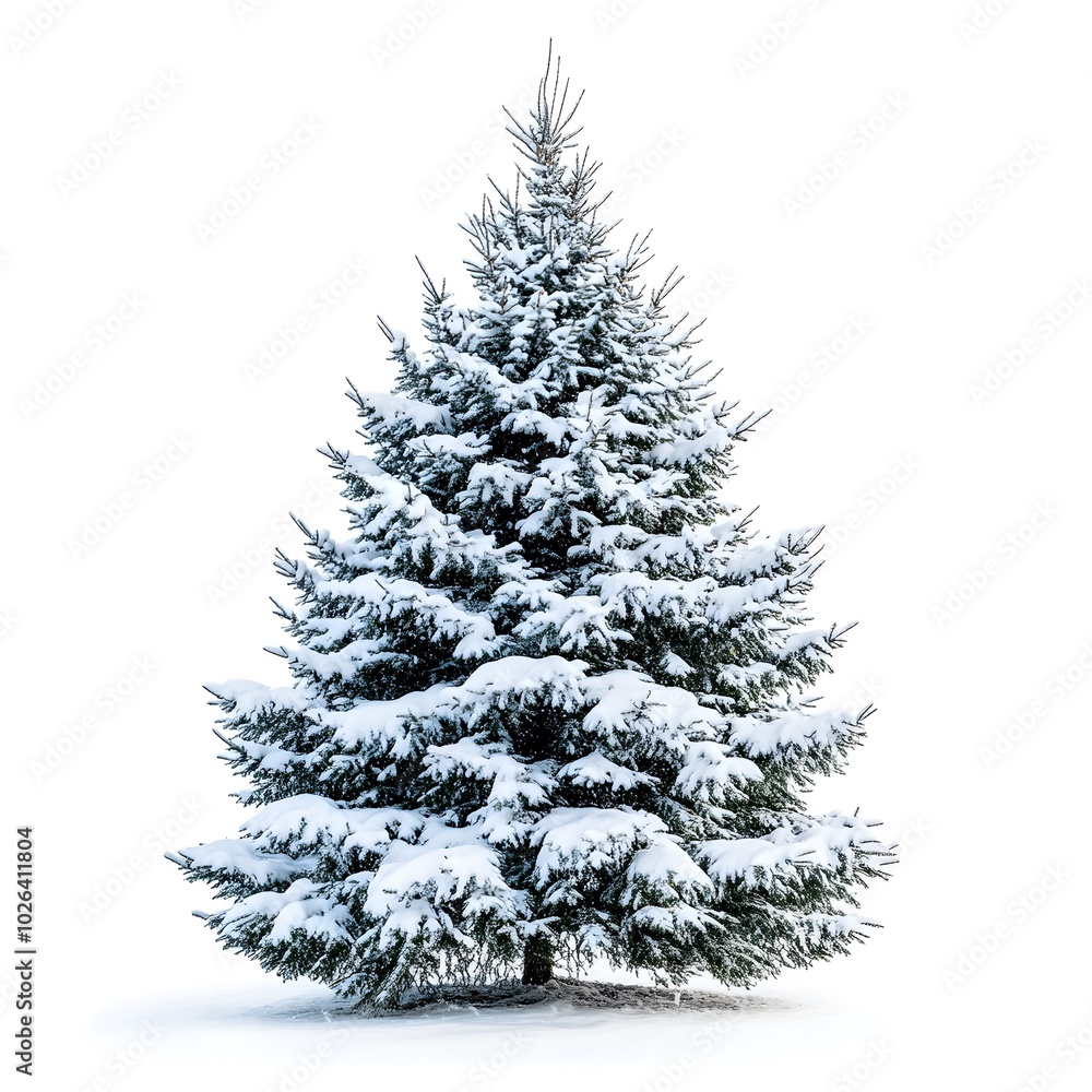 Solitary snow-covered pine tree against winter sky Solitary snow-covered pine tree against winter sky