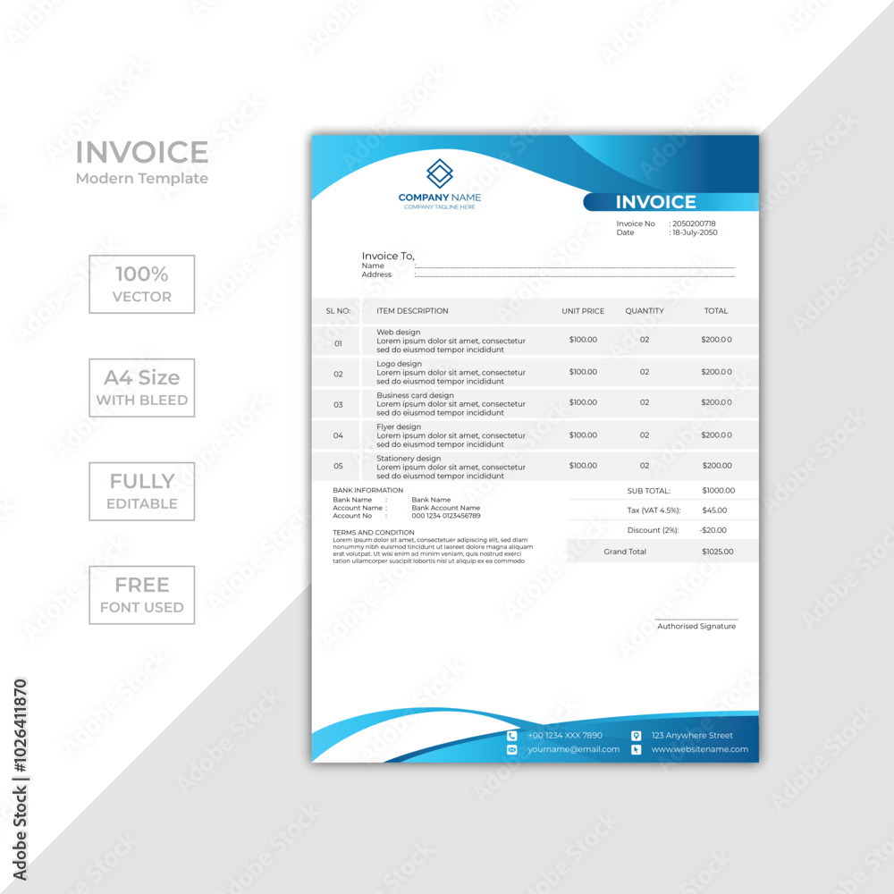 Modern corporate business invoice template design Modern corporate business invoice template design