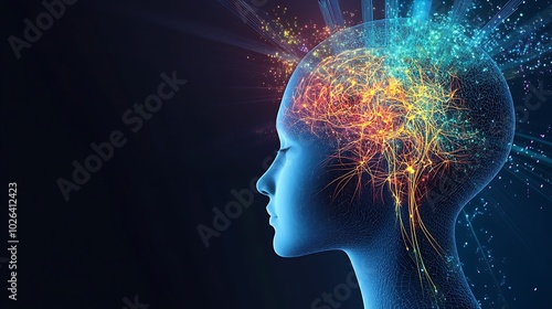 Abstract human head with glowing neuron pathways, capturing the essence of consciousness expansion and spiritual connection to other worlds.