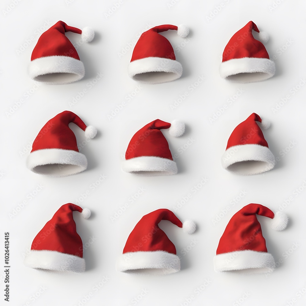Festive santa hats pattern on white background for holiday design Festive santa hats pattern on white background for holiday design