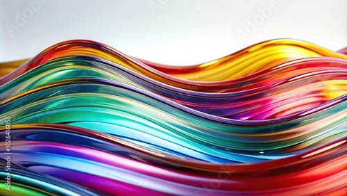 Colorful wavy glass surface on white background