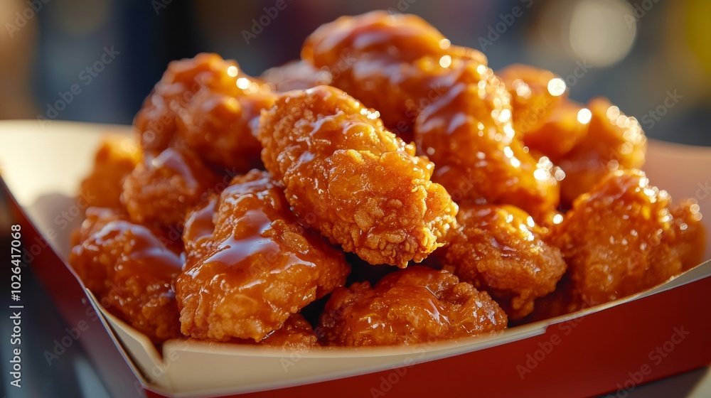 Close-up of Crispy Fried Chicken Pieces Covered in Orange Sauce Close-up of Crispy Fried Chicken Pieces Covered in Orange Sauce
