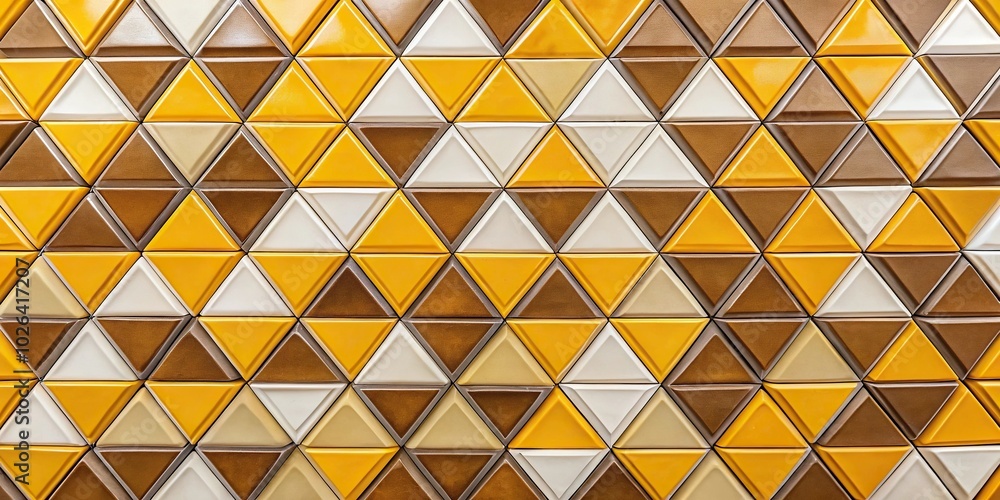 Colorful yellow, brown, and white tiles with triangle pattern background, creating depth of field effect Colorful yellow, brown, and white tiles with triangle pattern background, creating depth of field effect