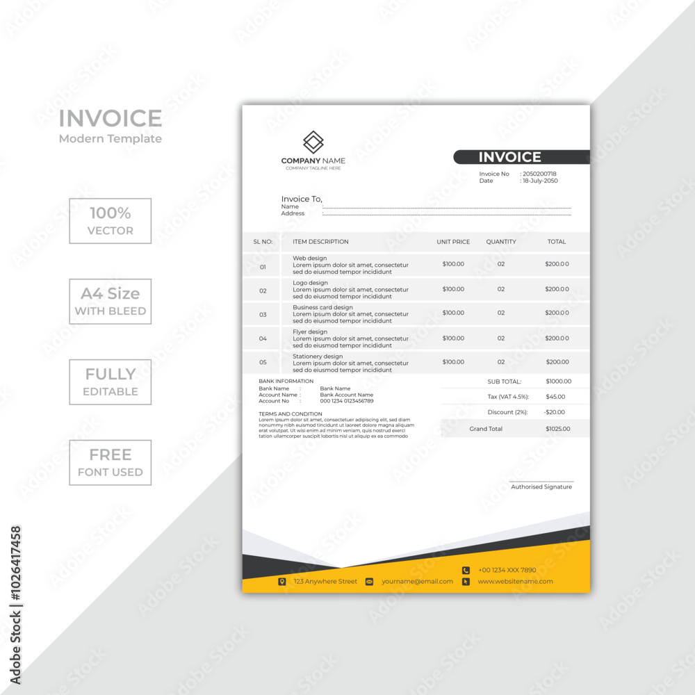 Modern corporate business invoice template design Modern corporate business invoice template design