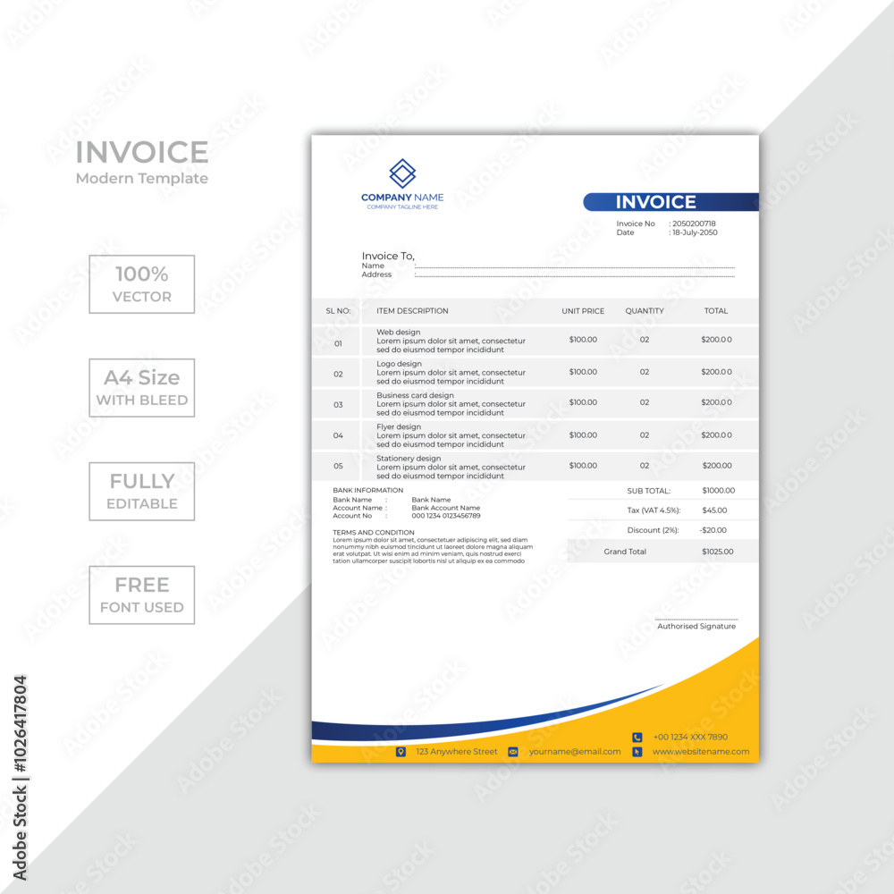 Modern corporate business invoice template design Modern corporate business invoice template design