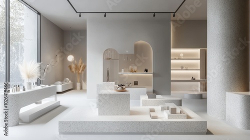 Minimalist interior of a chic skincare store