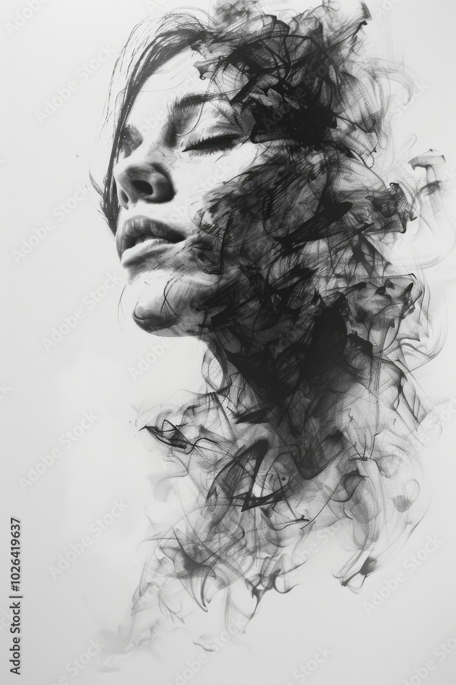 Fototapeta premium A close-up portrait of a woman's face in monochrome tones