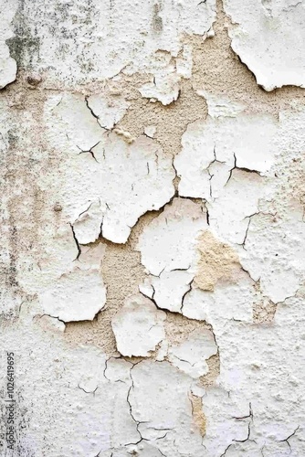 A close-up of a white wall with peeling paint, useful for backgrounds or texture images