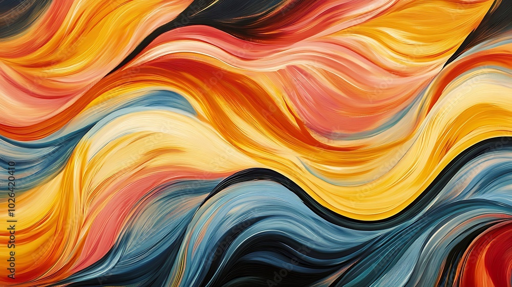 Obraz premium Abstract painting of acrylic waves in a colorful and intricate design that captures the essence of fluidity and movement in a bold and eyecatching manner.