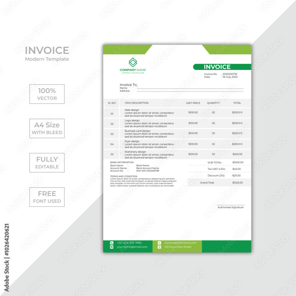 Modern corporate business invoice template design Modern corporate business invoice template design