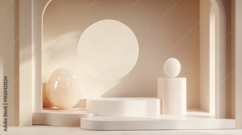 Minimalist white display with geometric shapes Minimalist white display with geometric shapes