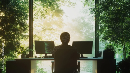 Wallpaper Mural A person working on a computer at a desk with office supplies nearby Torontodigital.ca