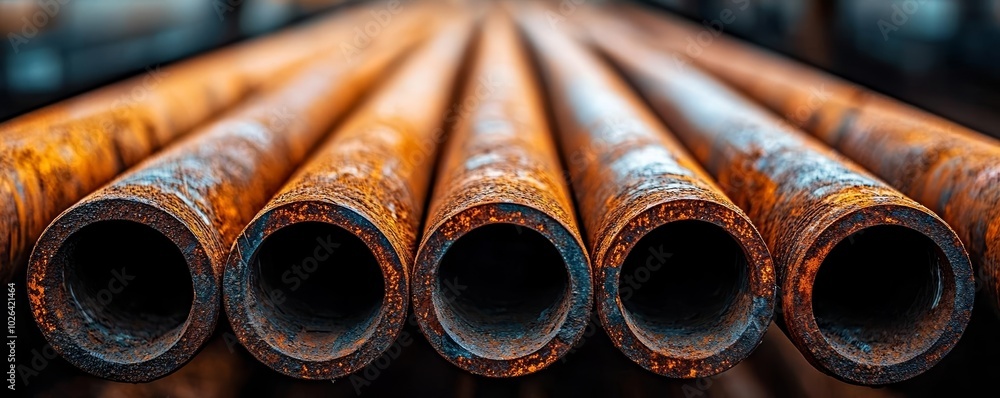 Close-up of corroded metal pipes running underground, symbolizing industrial wear and tear, environmental damage, or aged infrastructure Close-up of corroded metal pipes running underground, symbolizing industrial wear and tear, environmental damage, or aged infrastructure