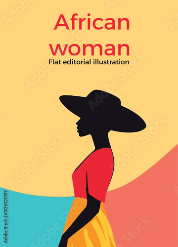 Flat editorial illustration of an African woman,clothes African, simple vector art