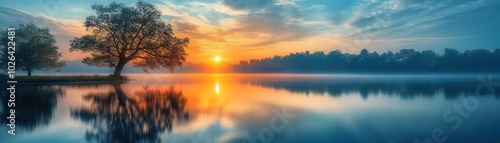 Wallpaper Mural Sunrise reflected in a calm lake, symbolizing the beauty of new beginnings Torontodigital.ca