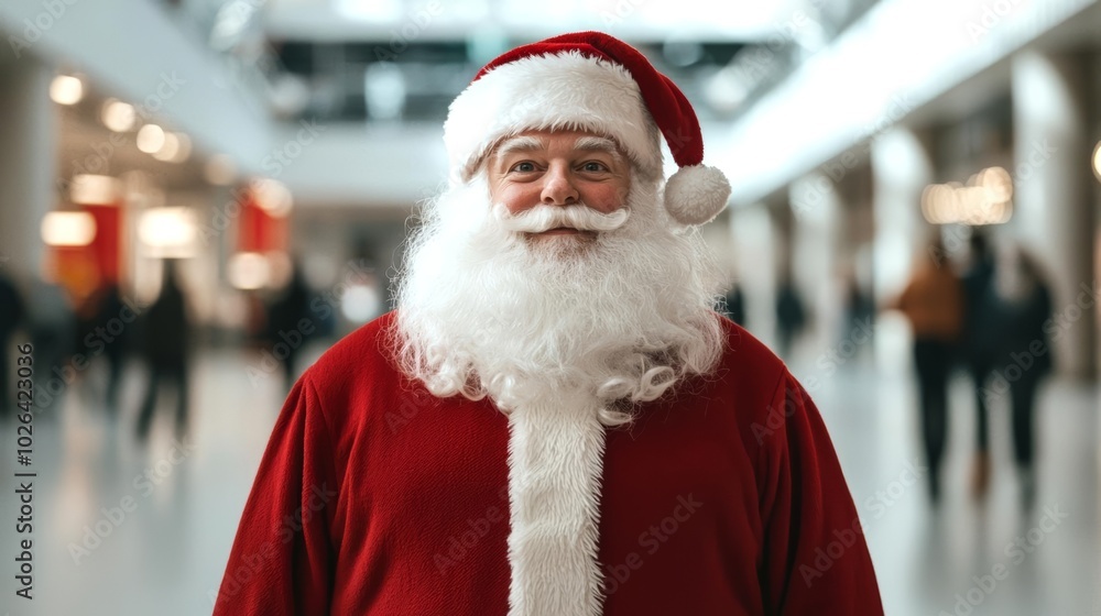 Santa Claus smiling warmly, festive attire, indoor setting, holiday spirit. Santa Claus smiling warmly, festive attire, indoor setting, holiday spirit.
