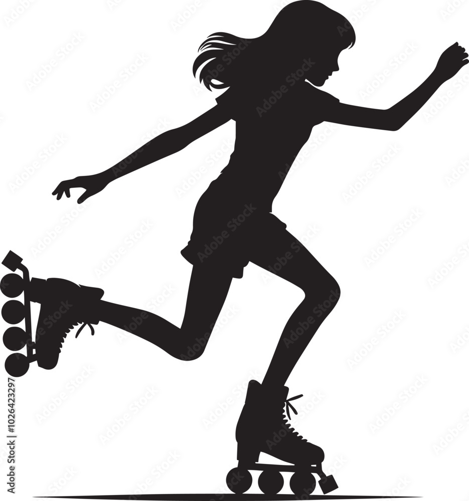 Roller skating Silhouette illustration isolated on a white background Roller skating Silhouette illustration isolated on a white background