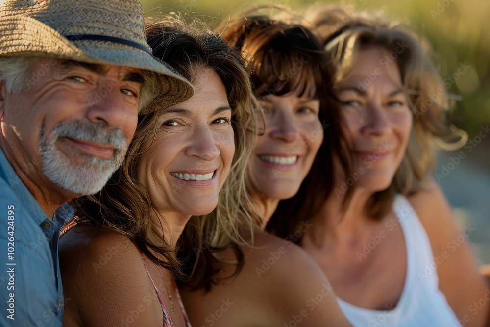 Portrait of a happy senior couple with their family at the beach Portrait of a happy senior couple with their family at the beach