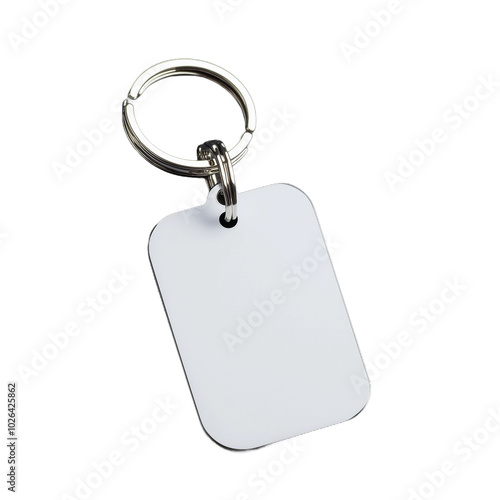 Blank keychain tag with metal ring on transparent background
