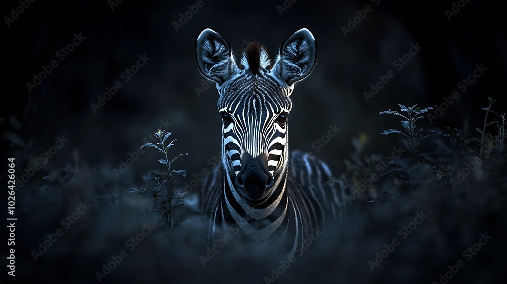 Naklejka premium Zebra fine art low key photograph Africa wildlife safari. : Generative AI