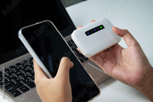 The concept of connecting to the internet with Pocket Wifi devices, wireless connection