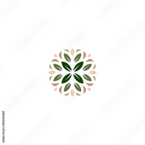 abstract leaf flower in a circle n linear style. Vector abstract badge for design of natural products, flower shop, cosmetics, ecology concepts, health, spa, yoga Center.
